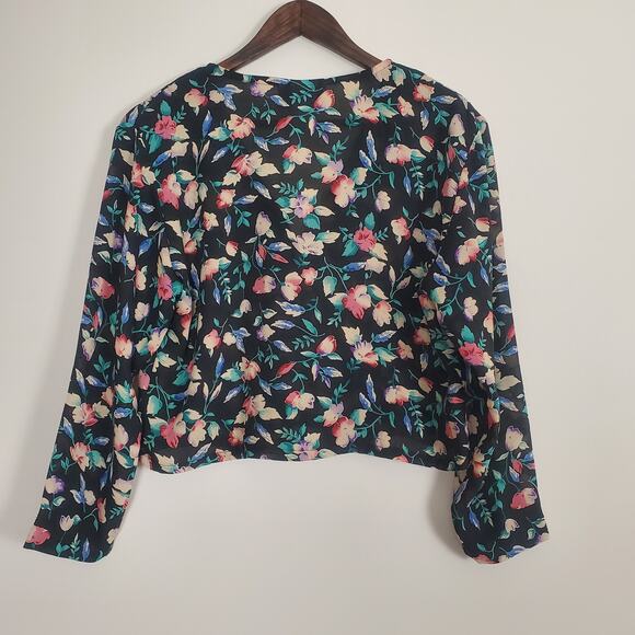 Vintage 80s 90s Floral Blouse Black Large - Picture 6 of 11